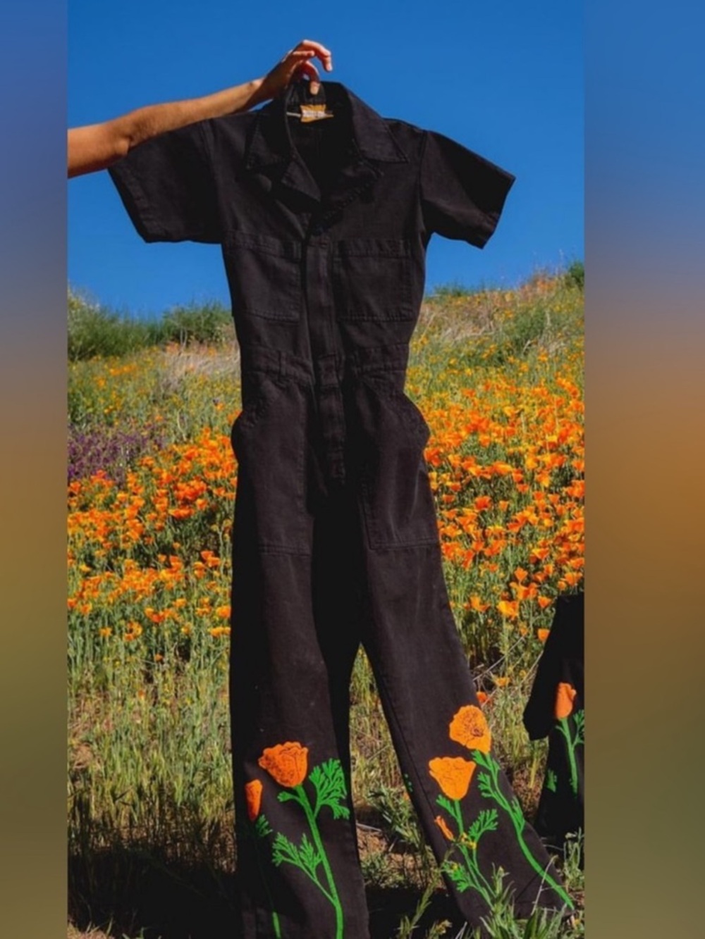 Big Bud Press California Poppy Black Short Sleeve Jumpsuit - Picture 3 of 8